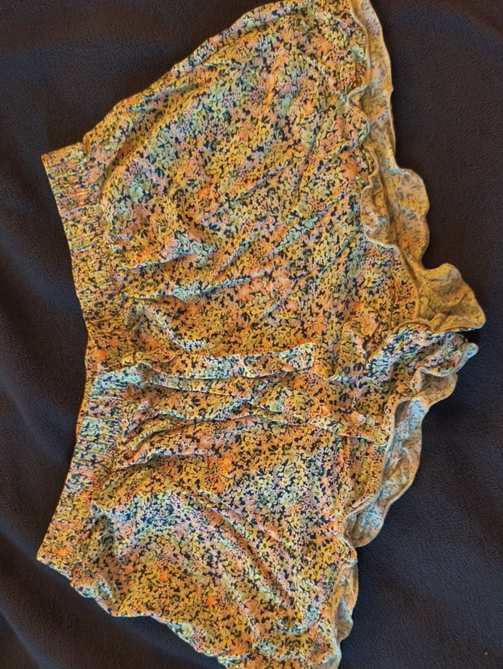 Floral Yellow Ruffle Hem Women's PJ Shorts